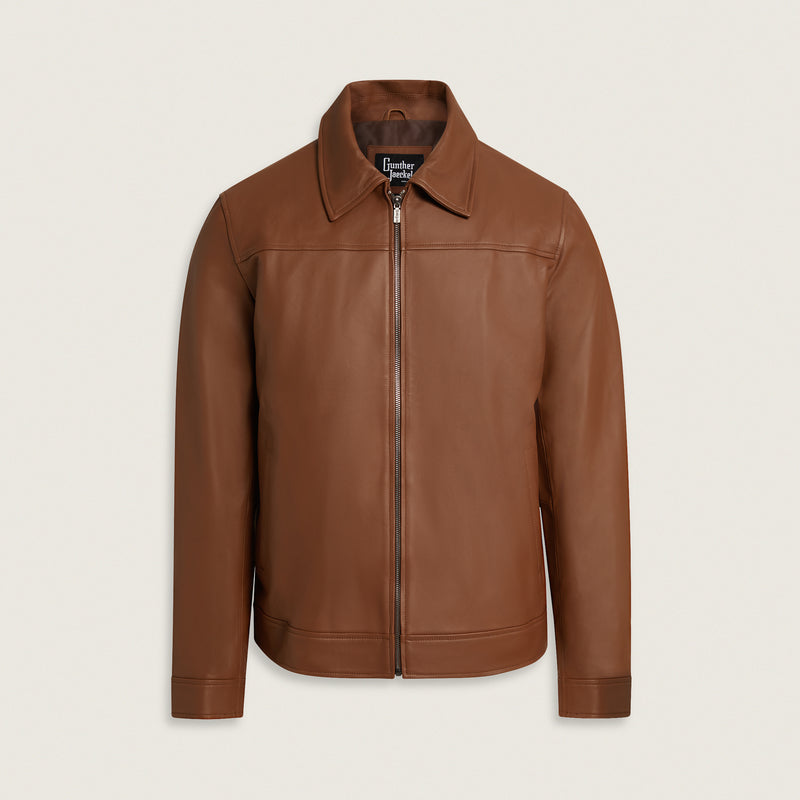 Lambskin leather jacket with collar