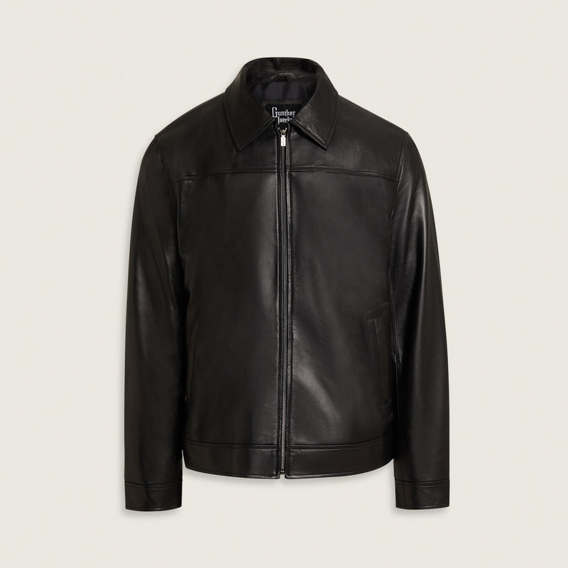 Lambskin leather jacket with collar