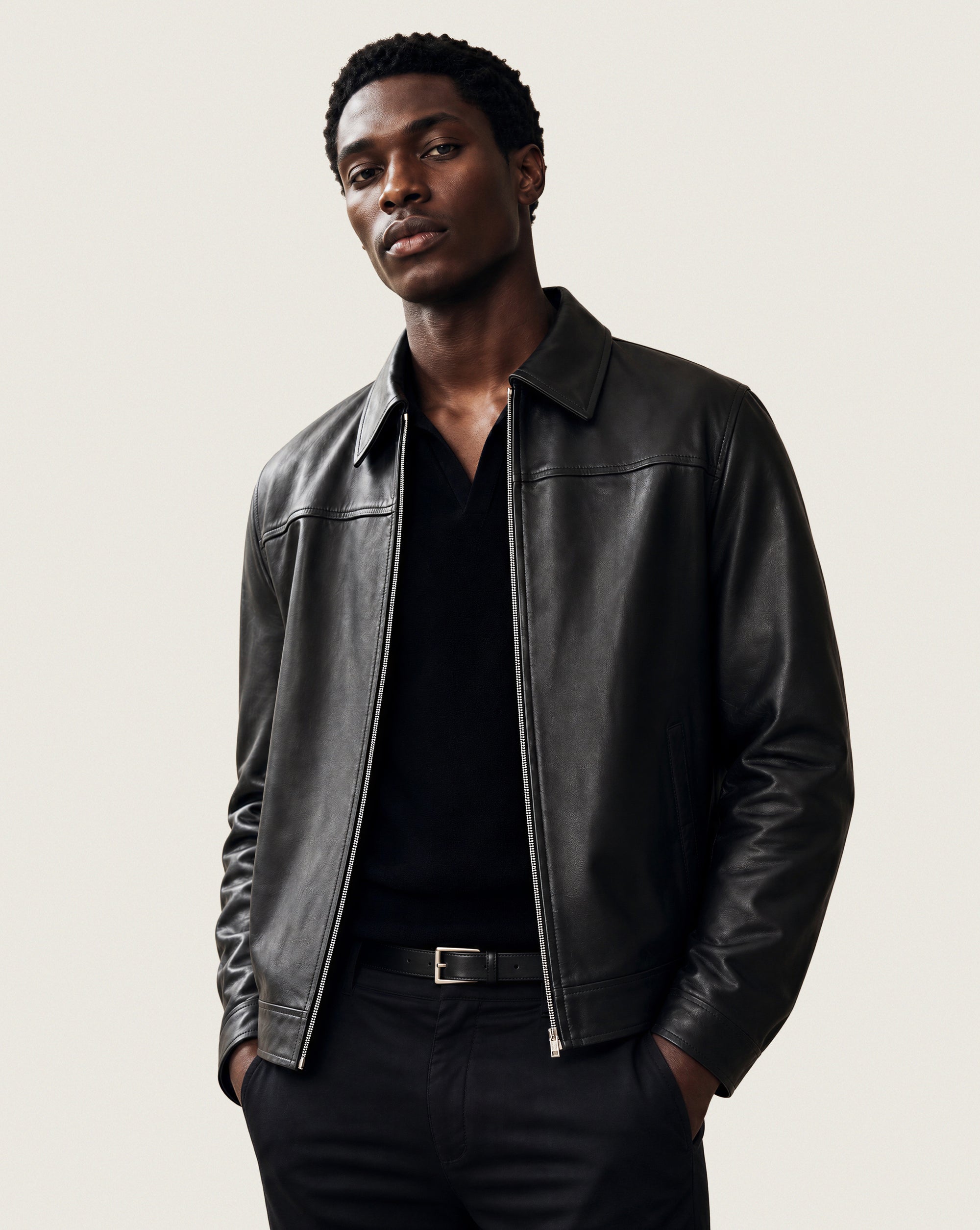 Lambskin leather jacket with collar