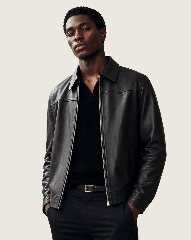 Lambskin leather jacket with collar