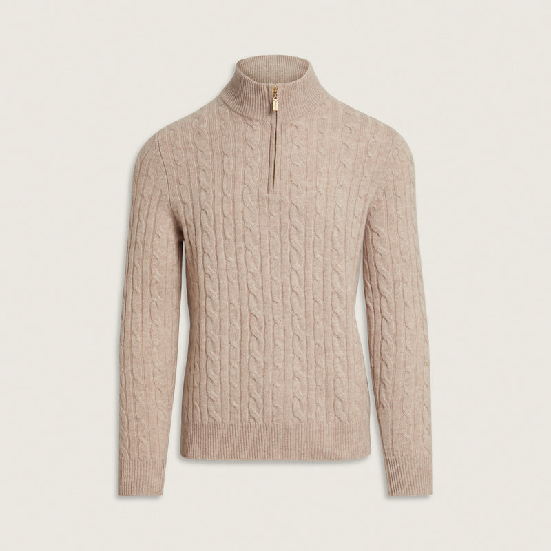 Cable-Knit Merino Wool Quarter Zip