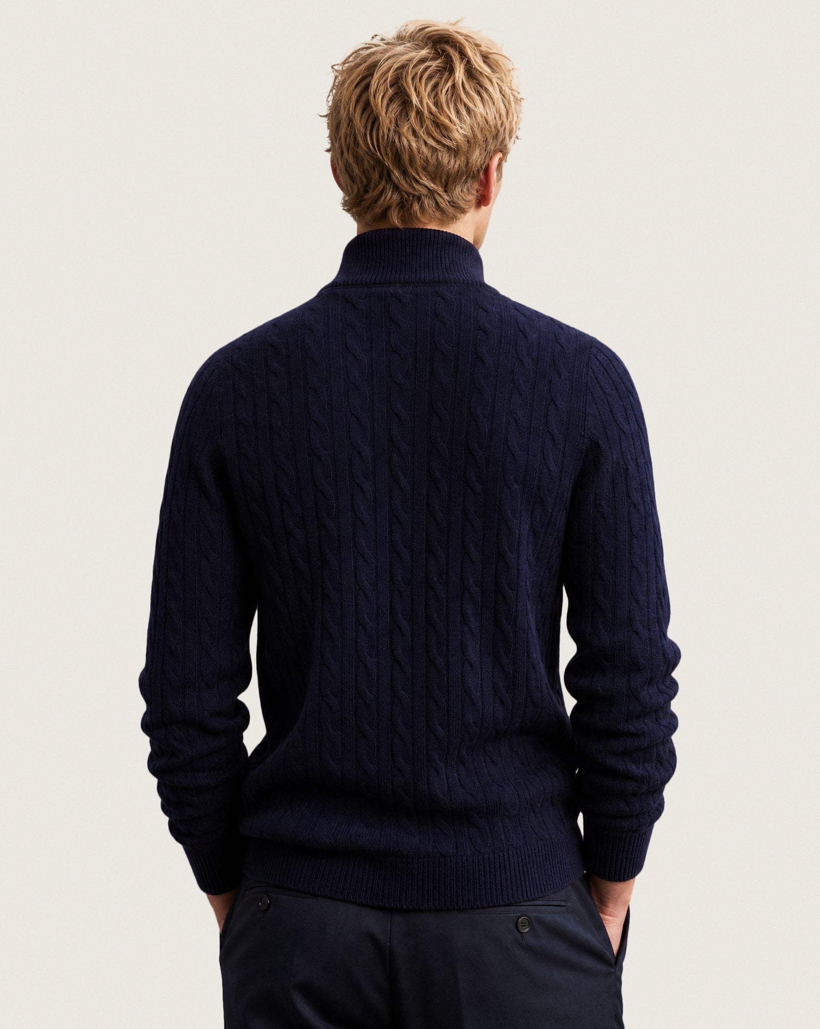 Cable-Knit Merino Wool Quarter Zip
