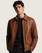 Lambskin leather jacket with collar