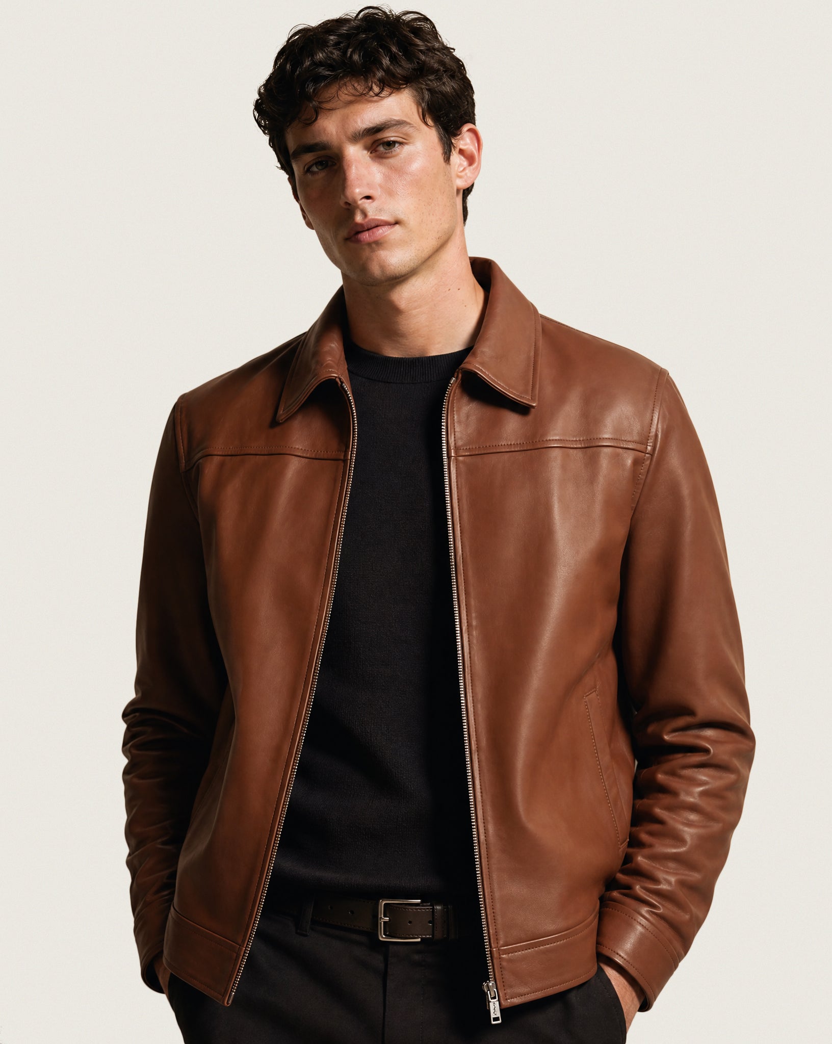Lambskin leather jacket with collar
