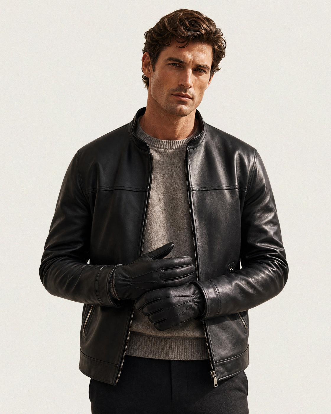 Leather gloves with cashmere lining